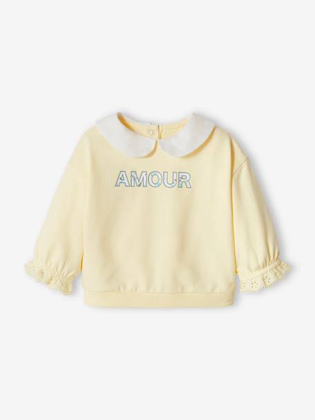 Sweatshirt with Message, Peter Pan Collar, for Babies pastel yellow - vertbaudet enfant 