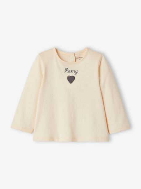 T-shirt bébé personnalisable manches longues écru+rose pâle - vertbaudet enfant 