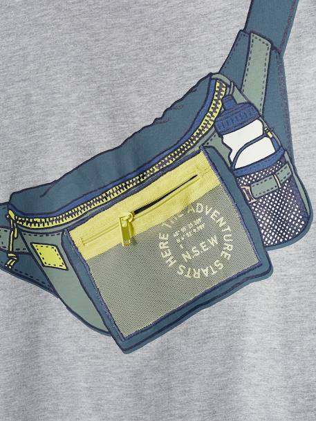 T-Shirt with Bumbag Motif, Trompe l'Oeil Effect with Zipped Pocket, for Boys marl grey - vertbaudet enfant 