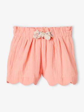 -Shorts in Cotton Gauze with Scalloped Trim for Girls