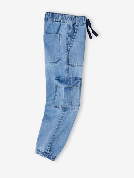 Pull-On Cargo-Type Denim Trousers for Boys double stone - vertbaudet enfant 