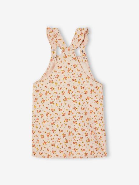 Dungaree Dress with Flowers, Frilly Straps pearly grey - vertbaudet enfant 