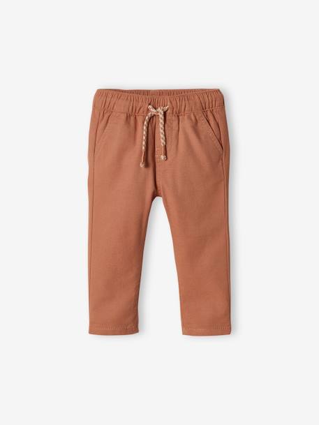 Canvas Trousers with Elasticated Waistband for Baby Boys pecan nut+sky blue - vertbaudet enfant 