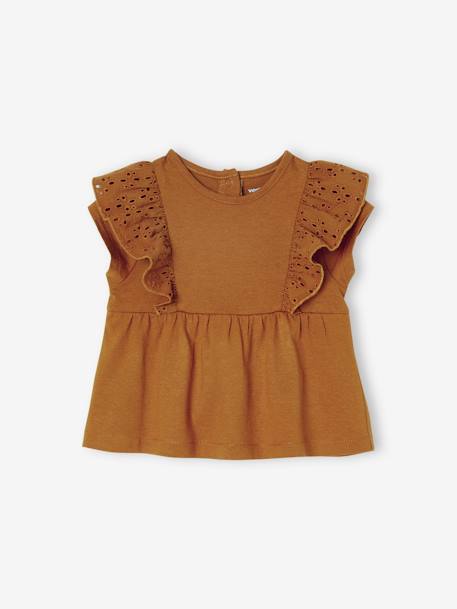 T-Shirt with Ruffles in Broderie Anglaise for Babies caramel - vertbaudet enfant 