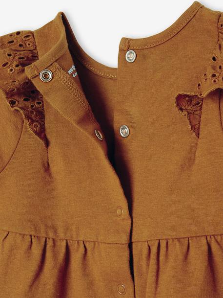 T-Shirt with Ruffles in Broderie Anglaise for Babies caramel+white - vertbaudet enfant 