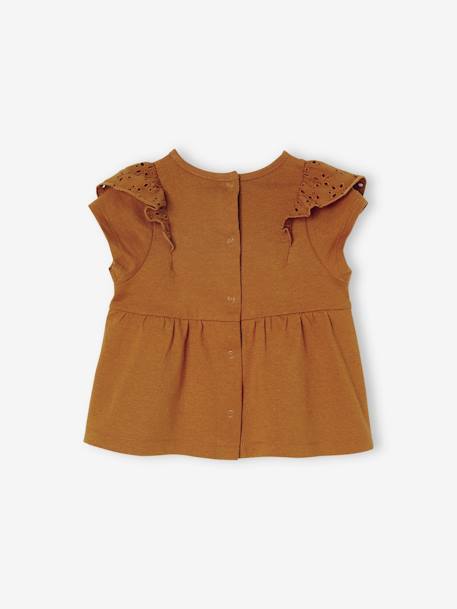 T-Shirt with Ruffles in Broderie Anglaise for Babies caramel - vertbaudet enfant 