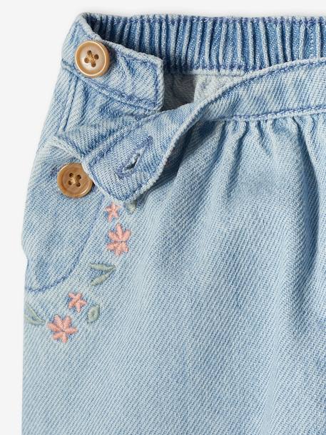 Embroidered Harem-Style Denim Trousers for Babies bleached denim+cappuccino - vertbaudet enfant 