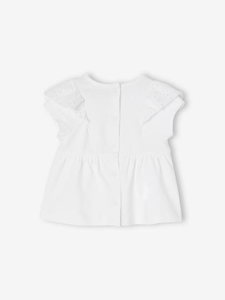 T-Shirt with Ruffles in Broderie Anglaise for Babies caramel+white - vertbaudet enfant 