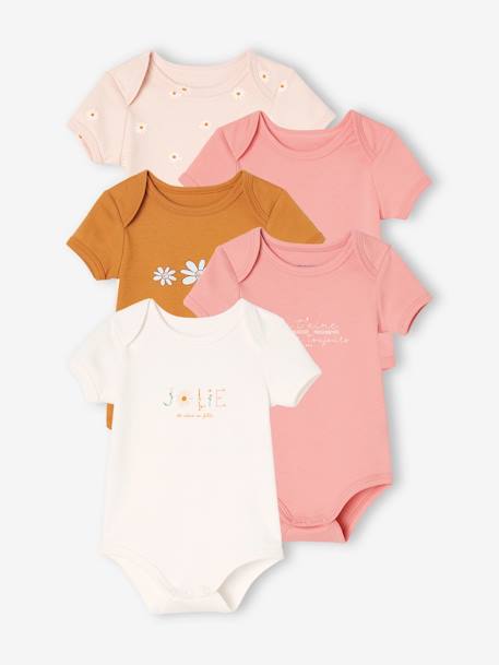 Lot De 5 Bodies Bébé Manches Courtes Vertbaudet - Ouverture Naissance Rose Pâle 6M (67cm)