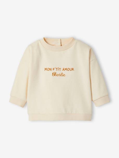 Sweatshirt with Message for Babies ecru+GREEN MEDIUM SOLID WITH DESIG - vertbaudet enfant 