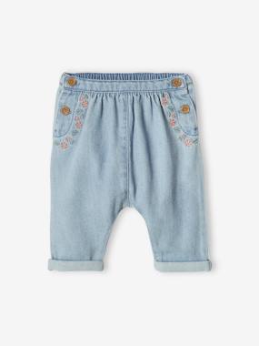 Baby-Embroidered Harem-Style Denim Trousers for Babies