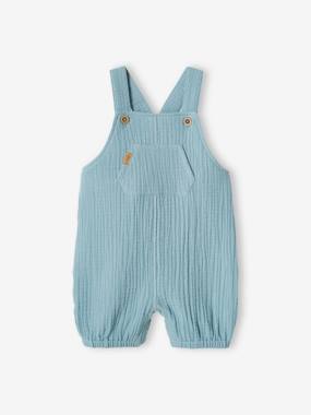 -Cotton Gauze Dungarees, Lined, for Newborn Babies