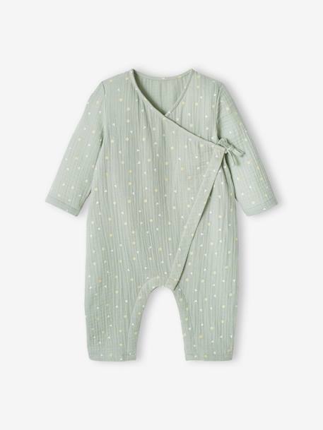 Wrap-Over Sleepsuit in Cotton Gauze, Special Opening for Newborn Babies aqua green - vertbaudet enfant 