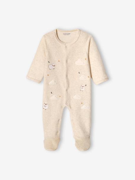Pyjama bébé mixte en velours ouverture devant beige chiné - vertbaudet enfant 