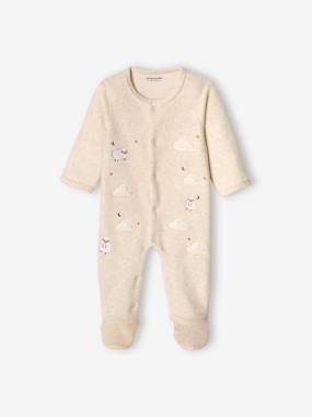 Baby-Pyjamas & Sleepsuits-Velour Sleepsuit with Front Opening, for Babies