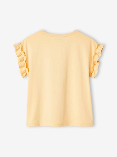 T-shirt à motif irisé fille manches courtes volantées écru+jaune pâle+marine+mauve - vertbaudet enfant 