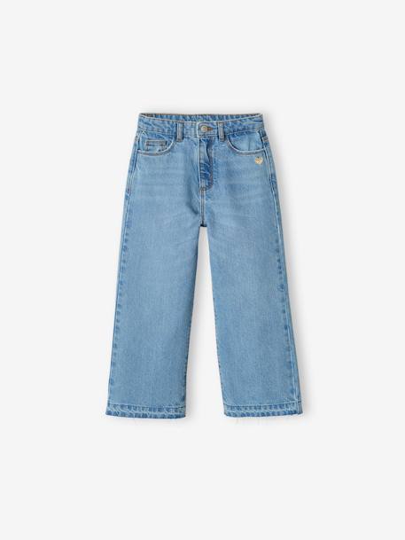Jean fille large bas effiloché denim bleached+gris+stone - vertbaudet enfant 