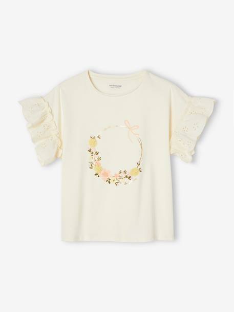 T-Shirt with Crown & Iridescent Details, for Girls ecru - vertbaudet enfant 