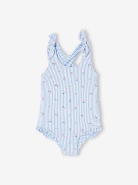 Baby-Swim & Beachwear-Reversible Swimsuit in Gingham/Stripes & Flowers for Baby Girls
