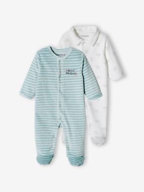 Baby-Pyjamas & Sleepsuits-Pack of 2 Boat Sleepsuits in Velour for Baby Boys