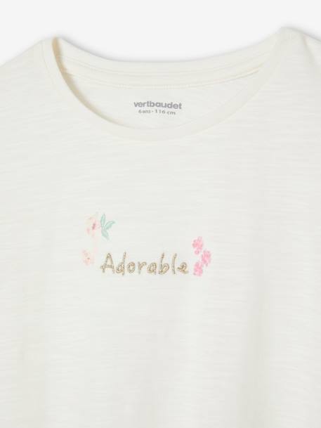 T-shirt fille brodé 'adorable' manches courtes smockées écru - vertbaudet enfant 