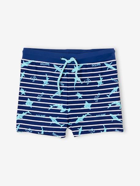 Swim Boxers with Tropical Print for Boys - striped navy blue, Boys