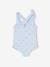 Reversible Swimsuit in Gingham/Stripes & Flowers for Baby Girls sky blue - vertbaudet enfant 