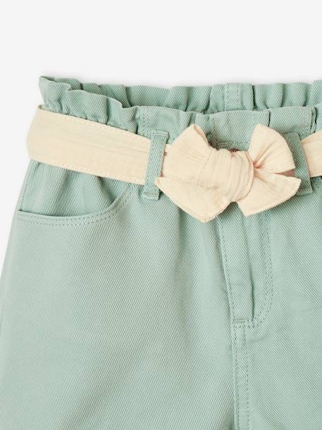 Paperbag Shorts in Cotton Gauze, with Belt, for Girls aqua green+rosy - vertbaudet enfant 