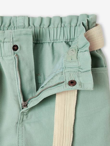 Paperbag Shorts in Cotton Gauze, with Belt, for Girls aqua green+rosy+sandy beige - vertbaudet enfant 
