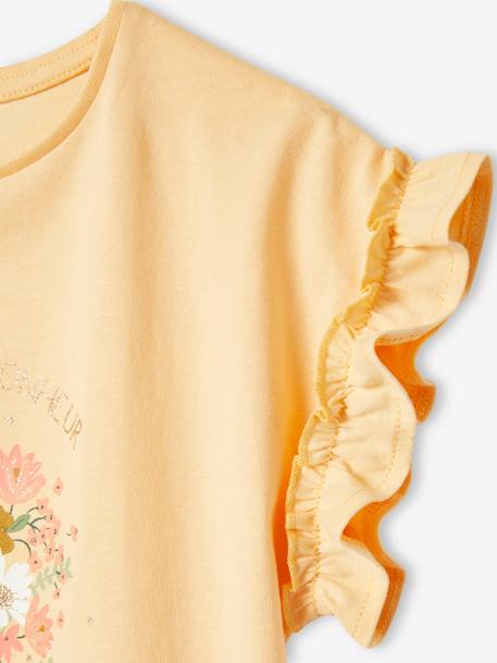 T-shirt à motif irisé fille manches courtes volantées écru+jaune pâle+marine+mauve+pêche - vertbaudet enfant 