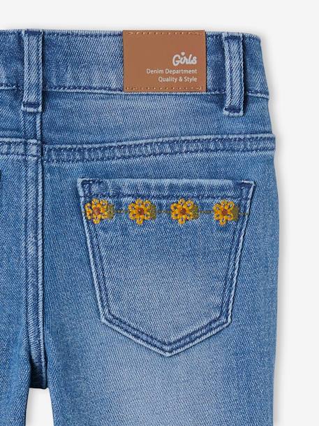 Cropped Denim Trousers with Embroidered Flowers for Girls stone - vertbaudet enfant 