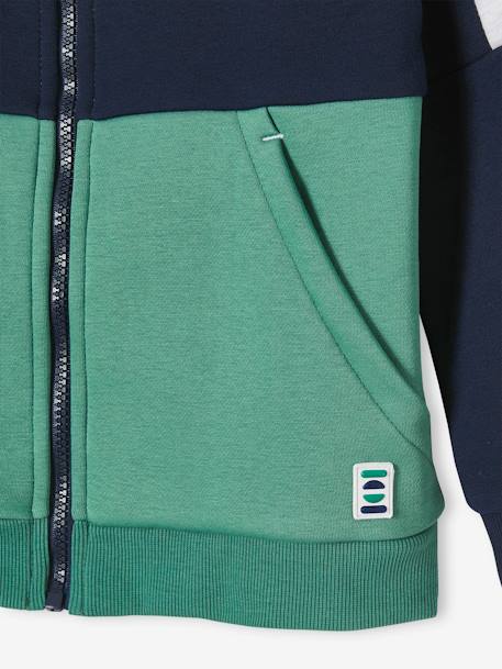 Sports Jacket with Zip & Hood, Colourblock Effect, for Boys green+marl grey+royal blue - vertbaudet enfant 