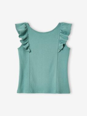 -Top with Ruffle, in Pointelle Knit, for Girls
