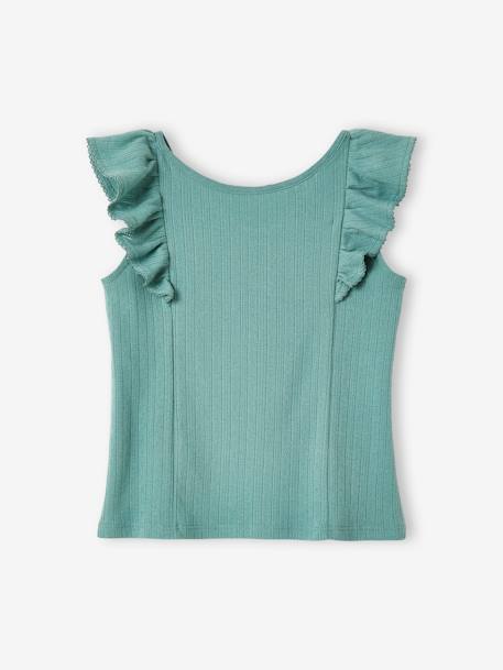 Top with Ruffle, in Pointelle Knit, for Girls ecru+emerald green+navy blue+sweet pink - vertbaudet enfant 