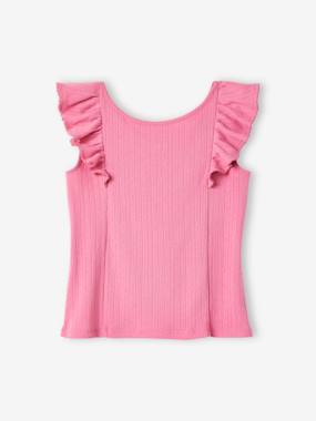 -Top with Ruffle, in Pointelle Knit, for Girls