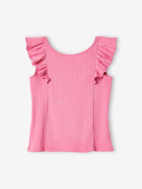 Top with Ruffle, in Pointelle Knit, for Girls ecru+navy blue+sweet pink - vertbaudet enfant 