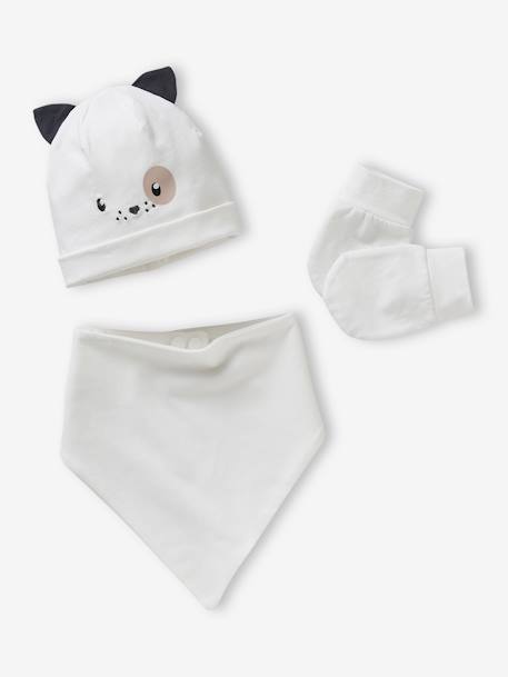 Dog Beanie + Mittens + Scarf, in Jersey Knit, for Babies white - vertbaudet enfant 