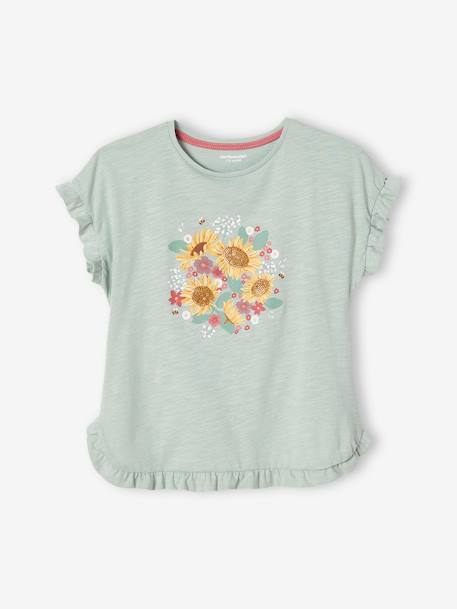 T-Shirt with Ruffle & Sequins for Girls aqua green+GREEN DARK SOLID WITH DESIGN+old rose+pale pink - vertbaudet enfant 