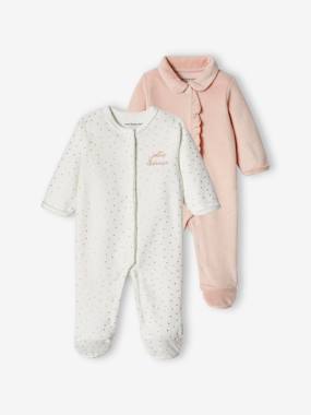 Pack of 2 Heart Sleepsuits in Velour for Baby Girls  - vertbaudet enfant