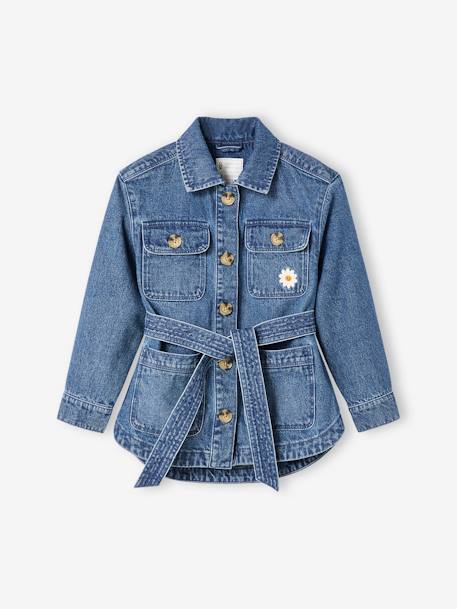 Denim Safari Jacket with 'love' Embroidered on the Back, for Girls stone - vertbaudet enfant 