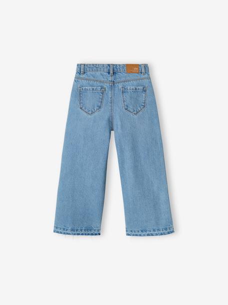 Jean fille large bas effiloché denim bleached+gris+stone - vertbaudet enfant 