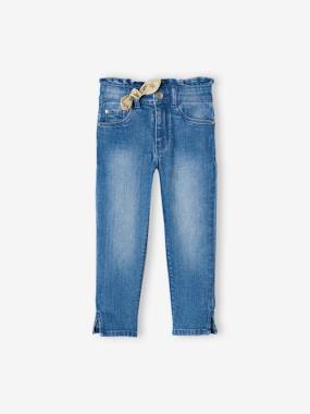 Girls-Cropped Denim Trousers with Bow for Girls