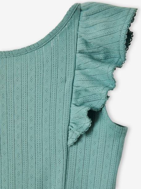 Top with Ruffle, in Pointelle Knit, for Girls ecru+emerald green+sweet pink - vertbaudet enfant 