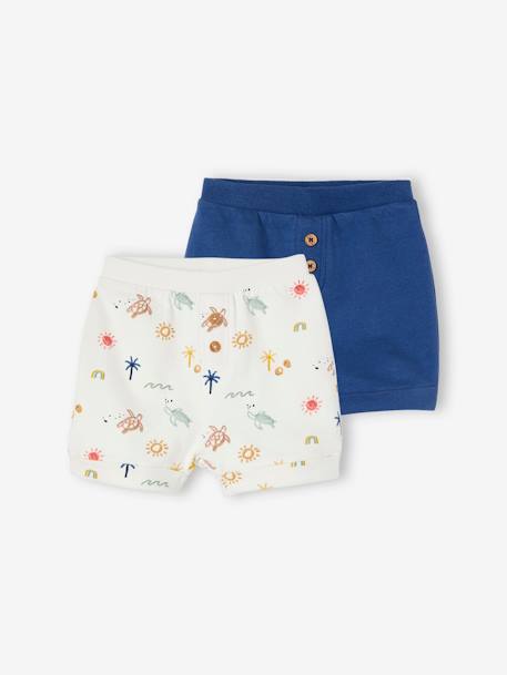 Pack of 2 Fleece Shorts, for Babies aqua green+royal blue - vertbaudet enfant 