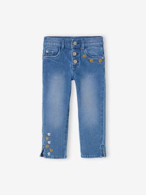 Girls-Cropped Denim Trousers with Embroidered Flowers for Girls
