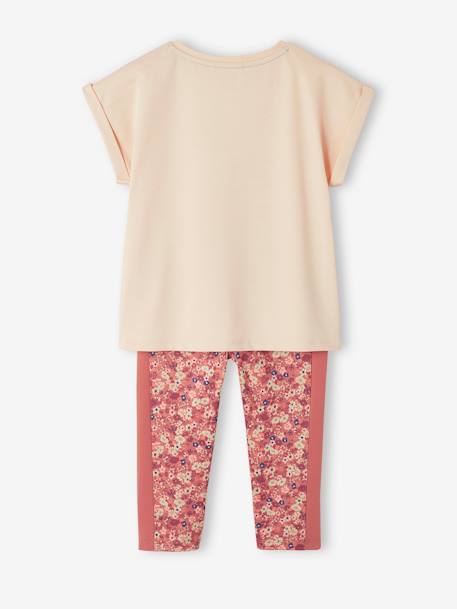 Sports Combo: T-Shirt & Cropped Trousers with Iridescent 'sunrise' Motif, for Girls ecru - vertbaudet enfant 