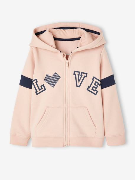 'Love' Zipped Sports Jacket with Hood for Girls Dark Blue+Light Pink+terracotta - vertbaudet enfant 