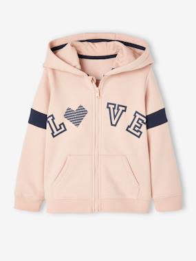 Girls-Sportswear-"Love" Zipped Sports Jacket with Hood for Girls