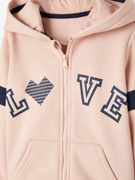 'Love' Zipped Sports Jacket with Hood for Girls Dark Blue+Light Pink - vertbaudet enfant 
