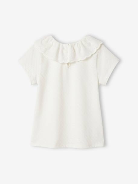 Top with Frilled Collar in Broderie Anglaise for Girls ecru+old rose - vertbaudet enfant 